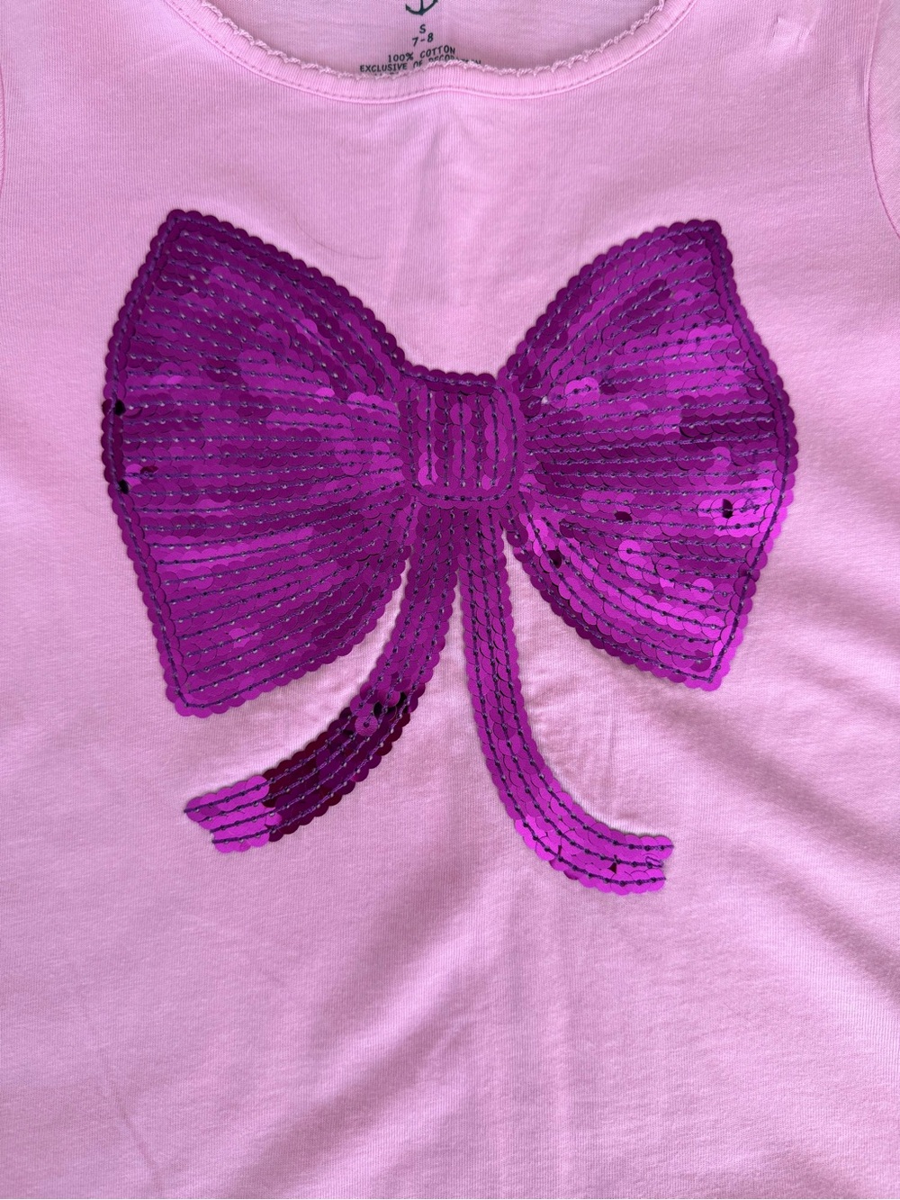 Lands' End Pink Long Sleeve Top with Fuchsia Sequin Bow